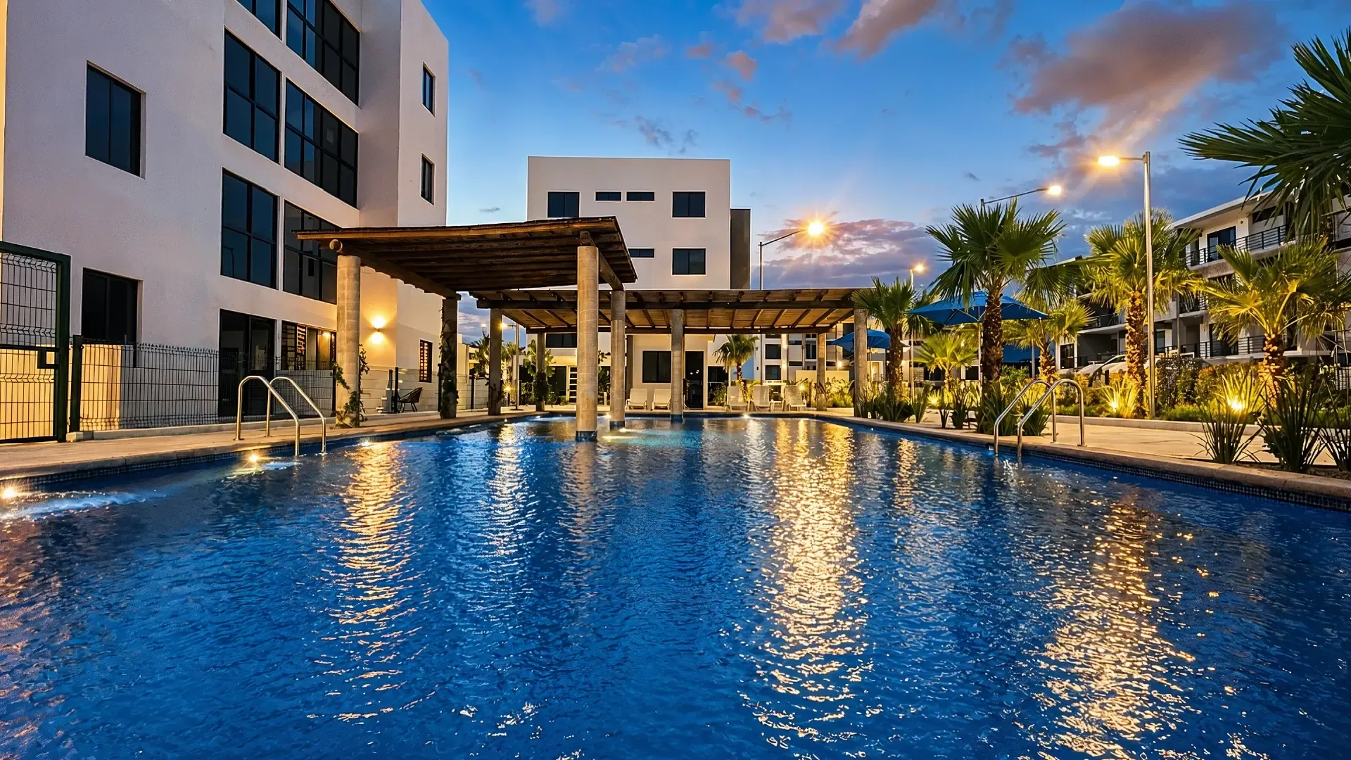 Alberca y amenidades del residencial Altosur